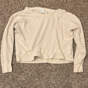 Aerie Cream Waffle Knit Long Sleeve Top